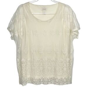 Chico’s Off White Mesh Lace Layered Short Sleeve Top Medium